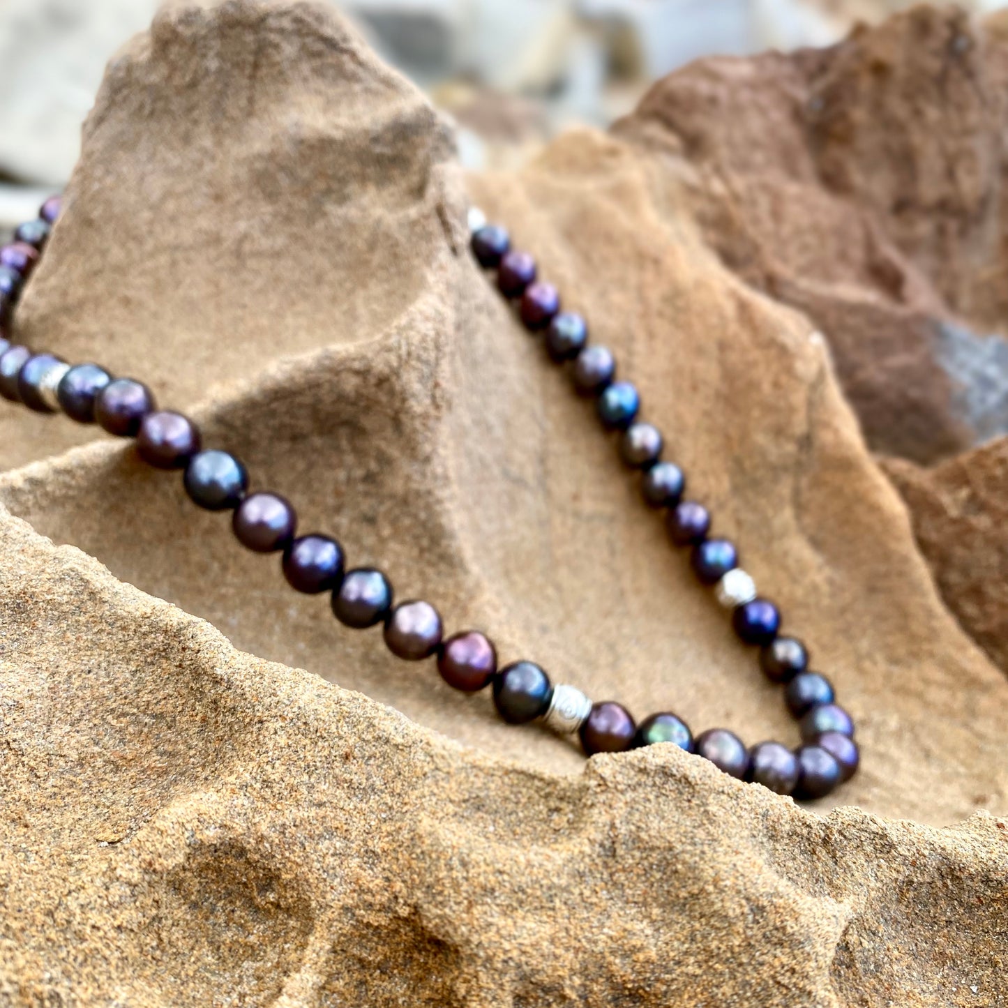 Freshwater Black Pearl and Silver Necklace