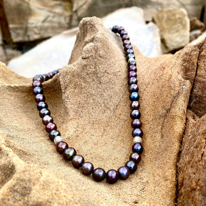 Freshwater Black Pearl and Silver Necklace