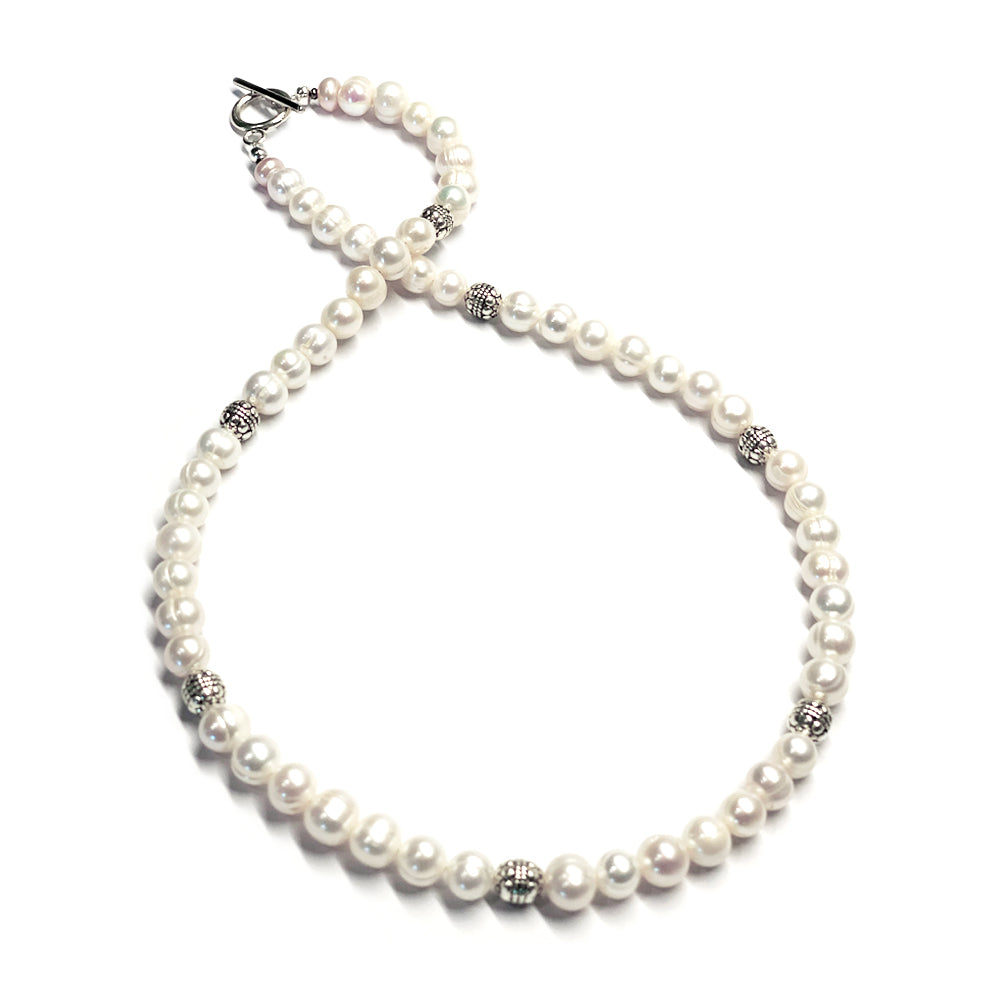 Freshwater White off-round Pearl and Silver Necklace